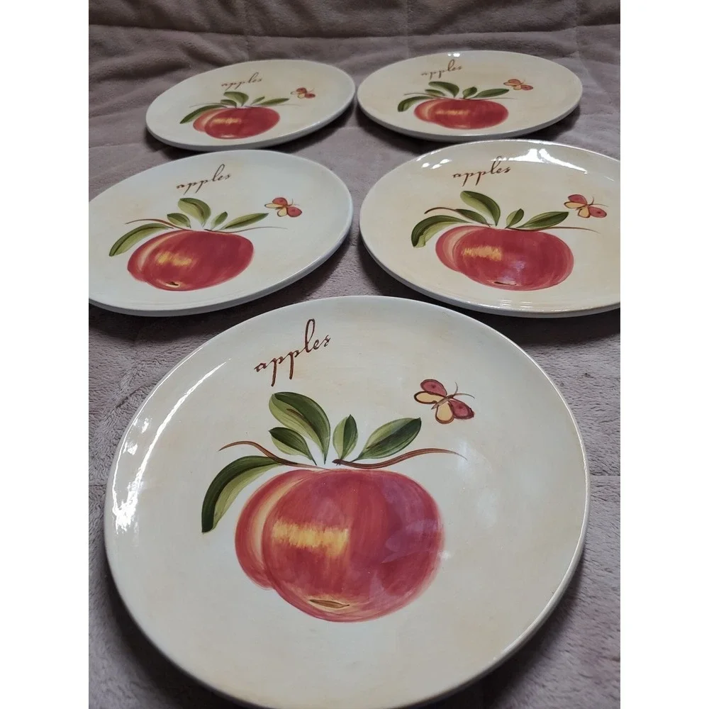 pier‎ 1 imports Provence Salad Plates Set Of 5 Earthenware Vtg Apples NEW